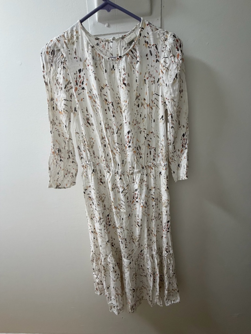 A New Day Cream Speckled Midi Dress Size S Flowy Cinched Waist - Picture 2 of 4